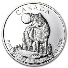Canada 2011 Lone Wolf & Full Moon $5 1 Troy Oz Pure Silver in ORIGINAL RCM MYLAR