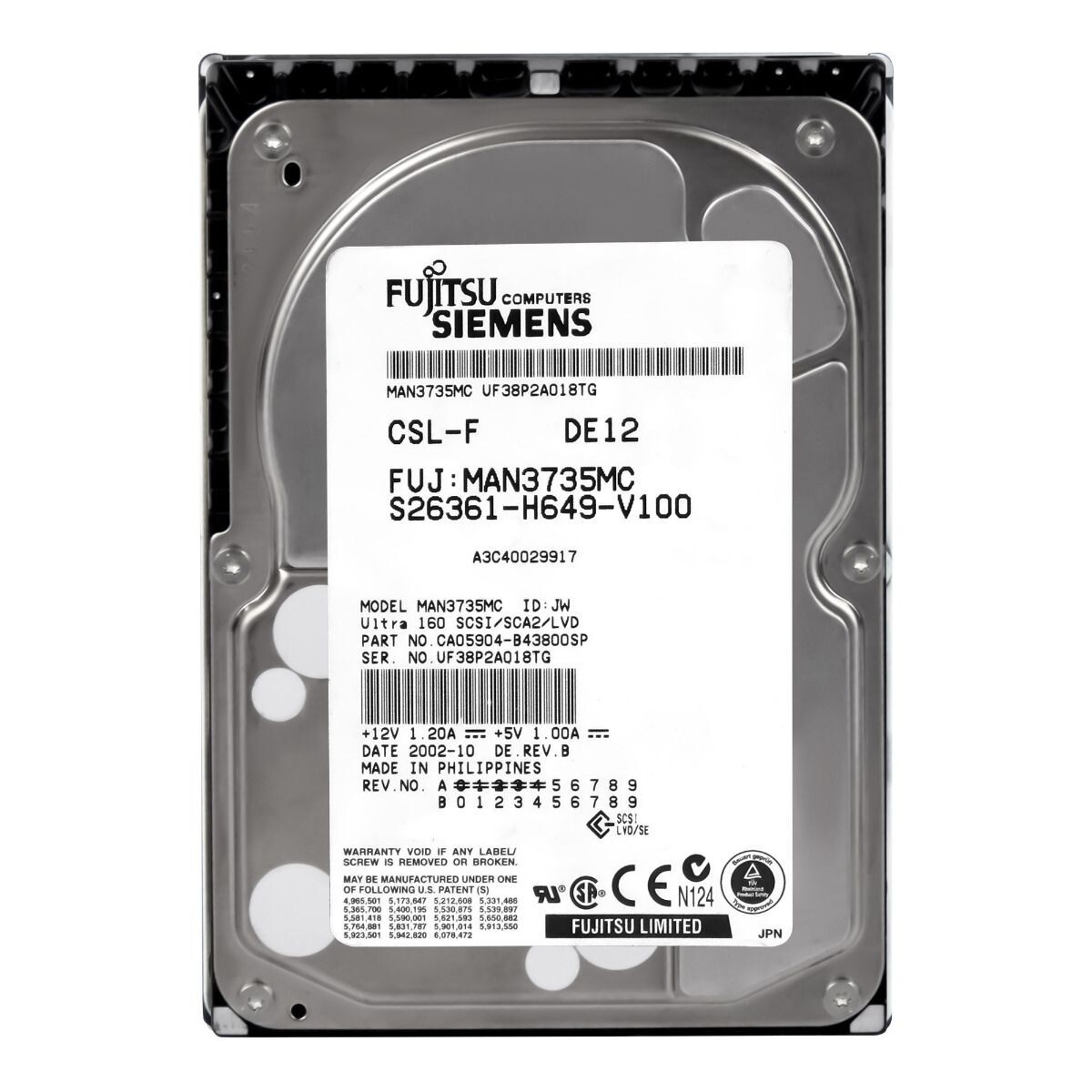 FESTPLATTE FUJITSU A3C40029917 MAN3735MC 73GB 10000U&frasl;min 8MB SCSI