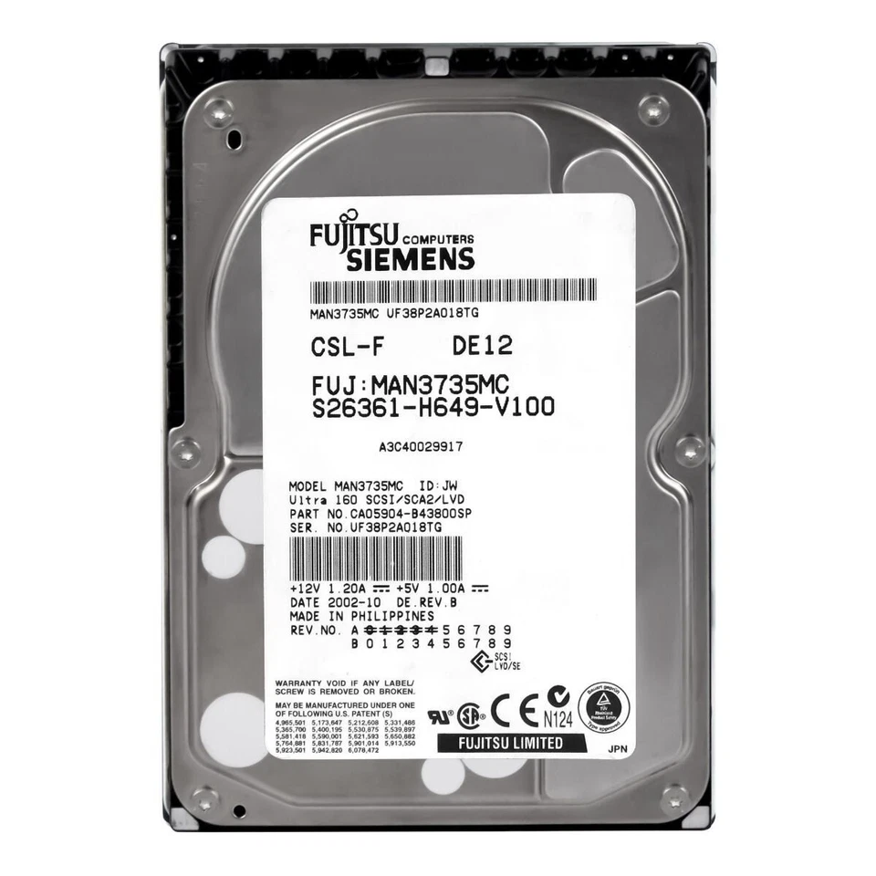 Hard Fujitsu A3C40029917 MAN3735MC 73GB 10000U/Min 8MB SCSI U160 3.5'' Zol - Image 3 of 3