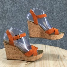 Michael Kors Heels Womens 7.5 M Casual Strappy Slingback Cork Wedge Orange Suede