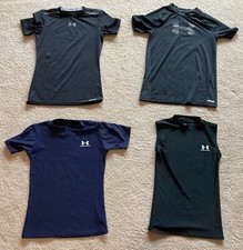 Lot of 4 Under Armor Shirts YLG; 2 fitted HeatGear, 2 other