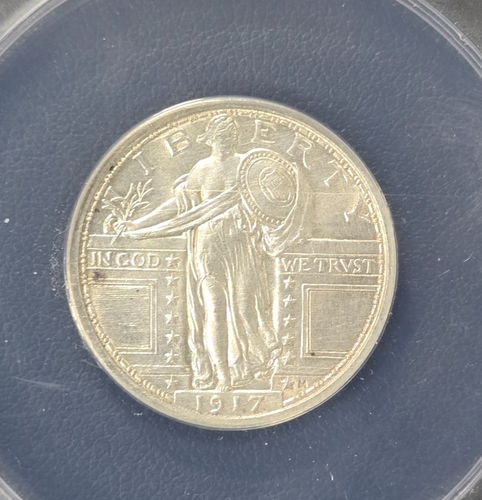 1917 Type 1 Standing Liberty Quarter 25c ANACS AU58 Details (G755) - Picture 2 of 4
