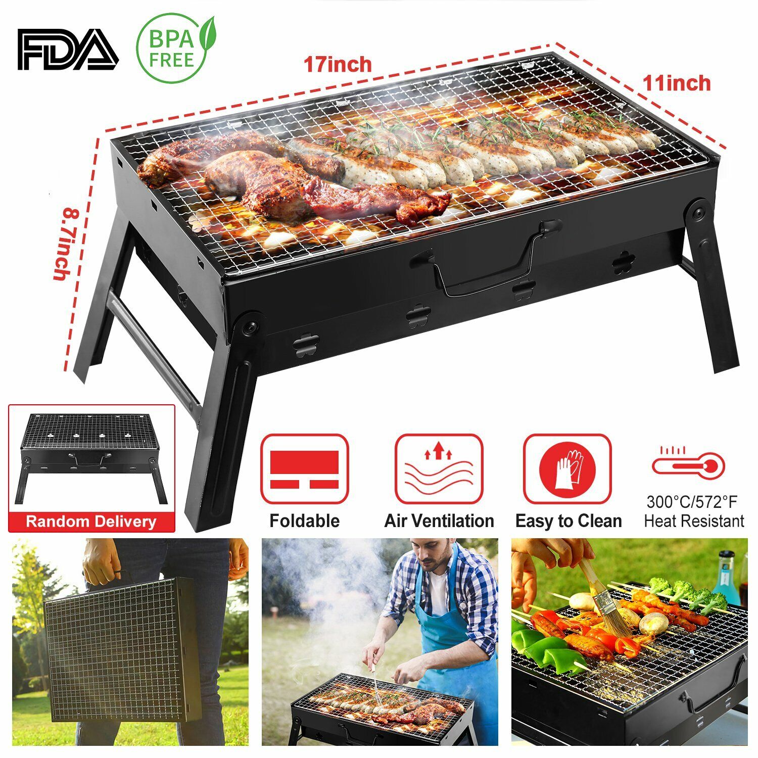 bekæmpe Defekt Vejfremstillingsproces BBQ Barbecue Grill Large Folding Portable Charcoal Stove Camping Garden  Barbecue | eBay