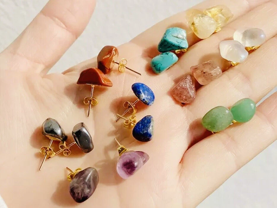 Natural Stone Stud Earrings Citrine