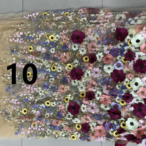 90*130cm Colorful Floral Lace Fabric DIY 3D Flower Embroidery Bridal Dress Gown - Picture 14 of 28