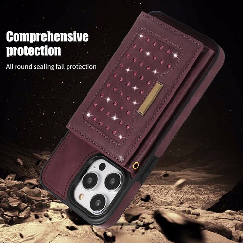 For iPhone 15 Pro Max 14 12 11 XR 8 Diamond Leather Wallet Lanyard Cover Case - Picture 68 of 72