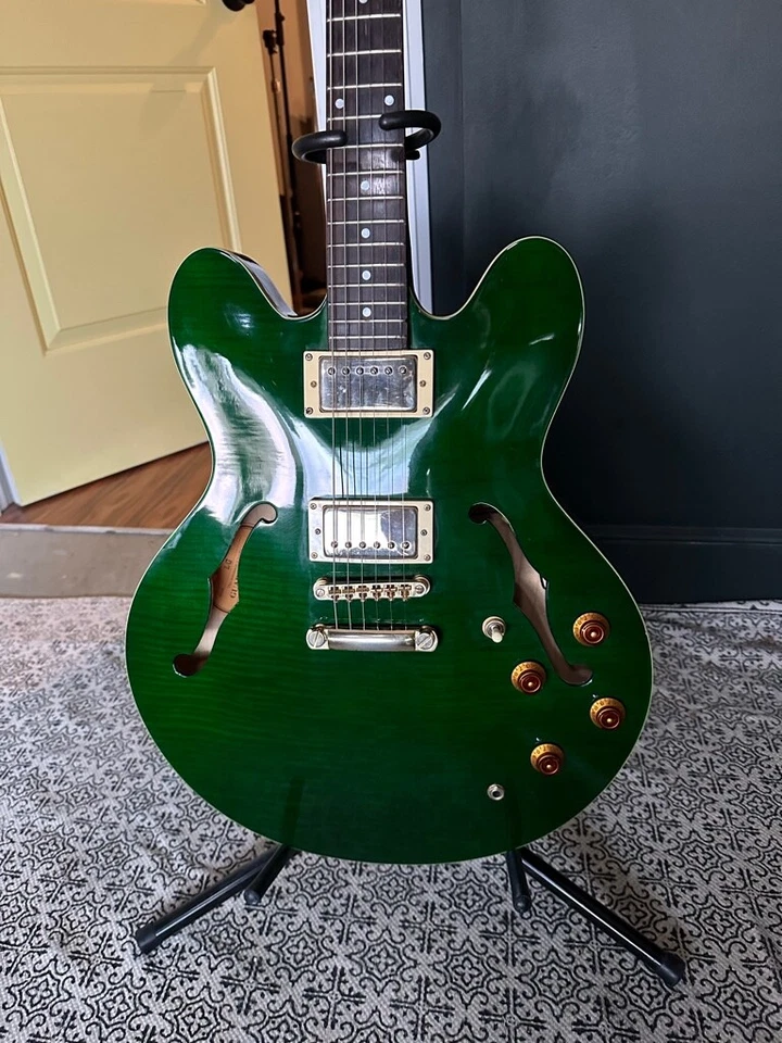 Epiphone Dot-Deluxe 2005 raro edición limitada verde arce llama Foto 2 de 4