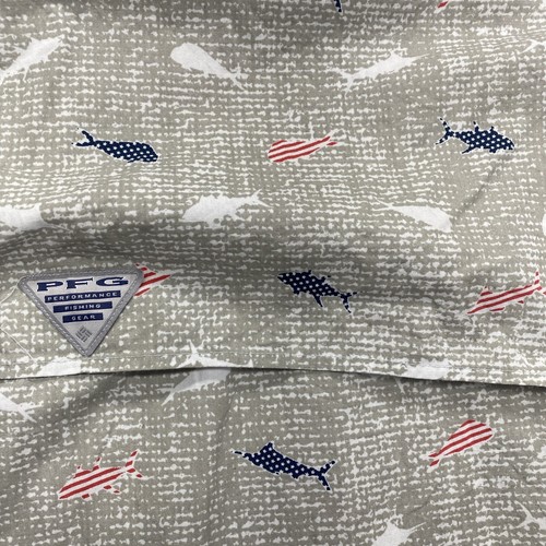 Columbia Shirt Mens Large Short Sleeve Vented Button Up Grey Fishing Pocket Logo - Picture 9 of 13