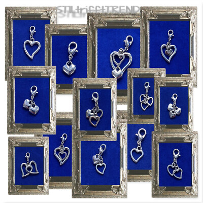 CHARM ANHÄNGER HERZ HERZEN LIEBE 8 VARIANTEN mit 925er SILBER Karabiner ARMBAND
