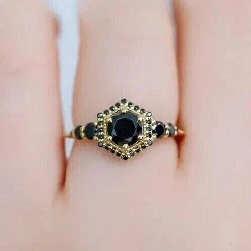 2Ct Round Cut Lab-Created Black Diamond Engagement Ring 14K Yellow Gold Plated - Image 2 of 4