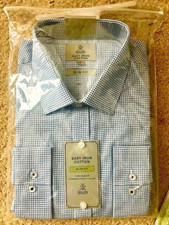 Dress Shirt, LS Navy Checks, Sz 15-1/2, NEW, slim fit