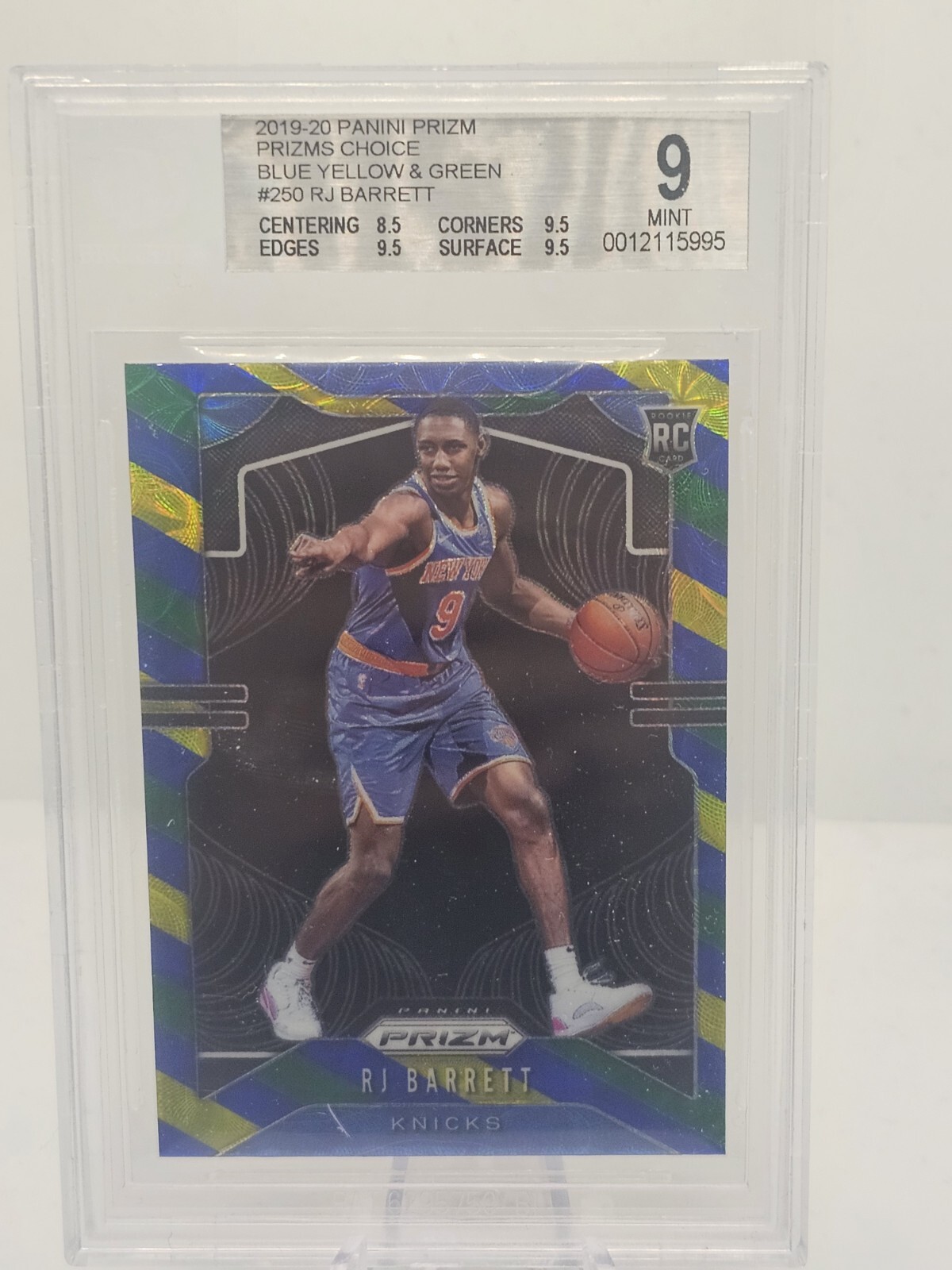 2019-20 Panini Prizm Choice Blue Yellow & Green RJ Barrett PSA 9 MINT Rookie RC