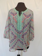 Fig and Flower Sz S Tunic Top Shirt Sheer Lace Inset in Back Peasant Boho Top