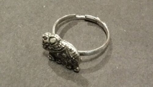 DECORATED ELEPHANT SILVER ADJUSTABLE RING UNIQUE - Picture 2 of 3
