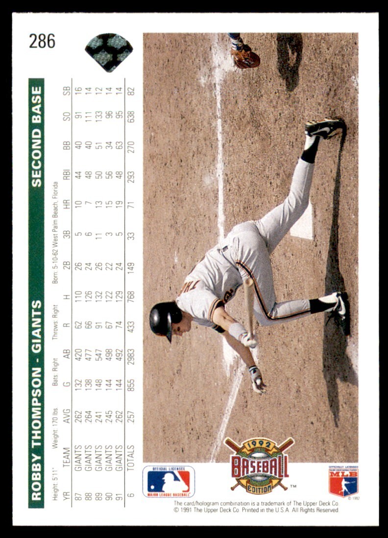 Robby のみ 1992 Upper Deck #286 Robby Thompson | eBay