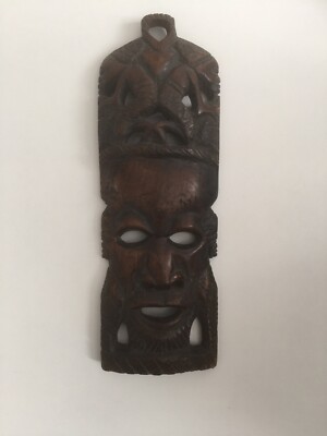 Geschnitzte Holz Volkskunst Deko Wandbehang Ethno Gesichtsmaske massiv Hartholz