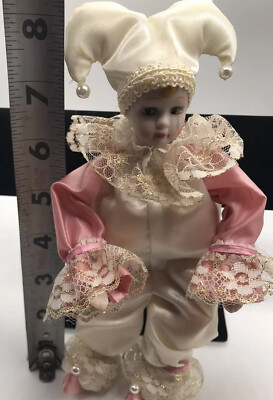 Lot De 4 Poupées En Porcelaine Dont Un Arlequin - Vintage - Taille 40 Cm - Occasion