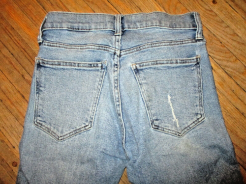 GAP 27 HIGH RISE SLIM STRAIGHT JEANS Blue Denim Ripped Distressed 27W x 28L - Picture 5 of 8