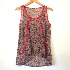 COLLECTIVE CONCEPTS Cream Beige Coral Black Polka Dot Striped Sheer Tank Medium