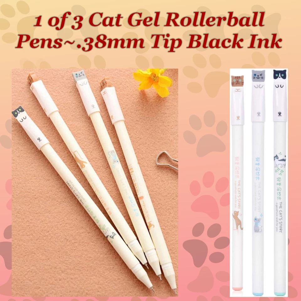 Juego de papelería para gatos ~ 2 bolígrafos de gel para gatos diferentes, 1 bloc de notas magnético para gatos con 50 páginas🐈 Foto 2 de 4
