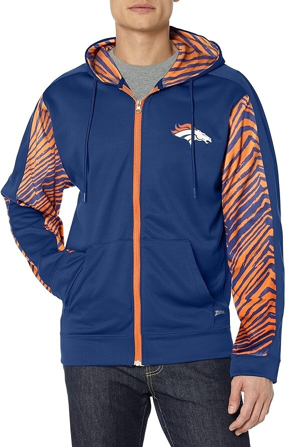 Толстовка с капюшоном на молнии Zubaz Mens Denver Broncos командного цвета Zebra Accent