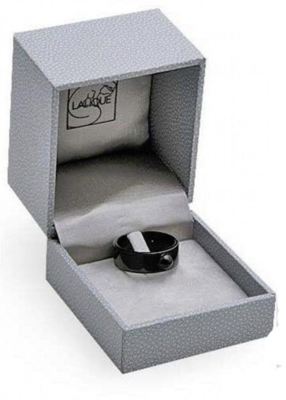 $250 Lalique MOSSI 55 size 7 Black Enamel Crystal Cabochon 925
