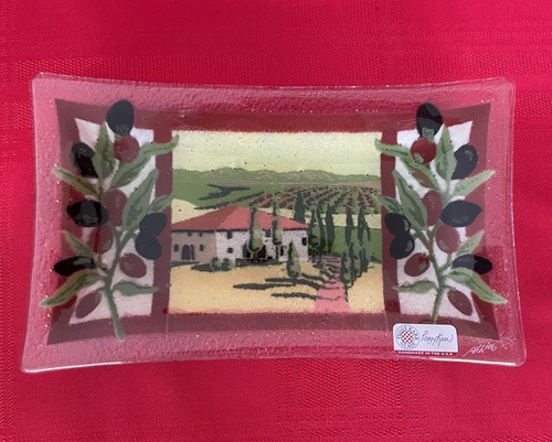 Peggy Karr Glass Art Tray Olive Tuscany Italy Plate Handmade and Signed USA - Picture 4 of 10