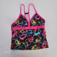 Speedo Tankini Black w/ Colorful Hearts Girls Sz 10 Top Only