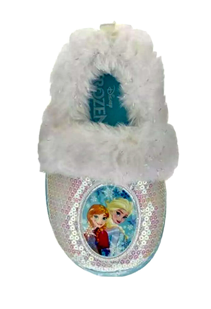 Disney Frozen Kid Anna and Elsa Faux Fur Cushioned Slippers, 11/12