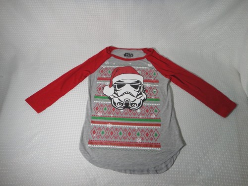 Christmas Star Wars Stormtrooper Santa Hat Red Grey T-shirt Kids Size M - Picture 2 of 8