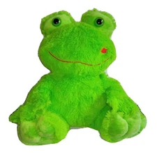 Hunson Trading Ltd FROG Lime Green Fuzzy Soft 18in Plush Red Lips Kiss on Cheek