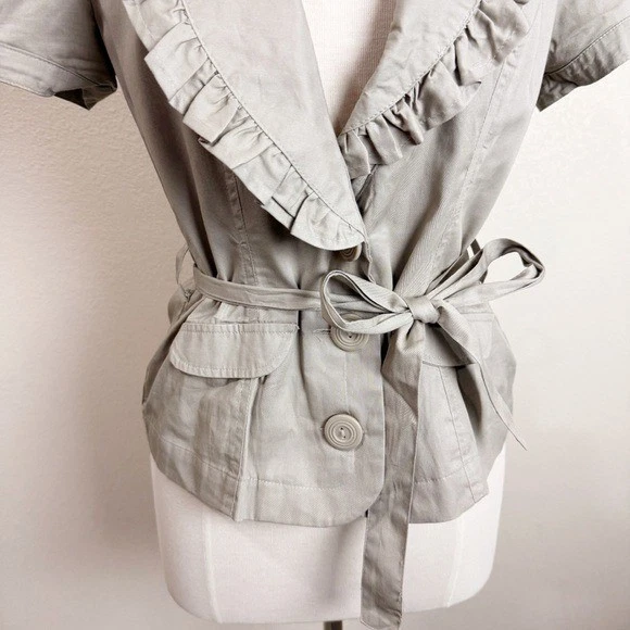 y2k Office Siren Blazer 荷叶边短袖夹克领结大号 Corpcore — 第 2/4 张图片