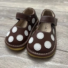 Little Mae's Boutique Brown Polka Dot Squeaky Shoes for Toddler Girls Size 3