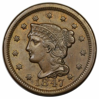 1847 Braided Hair Large Cent scarce N 27 R4