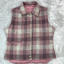 Vtg Woolrich Vest Womens Medium Reversible Wool Blend USA Made Snap Pink Plaid