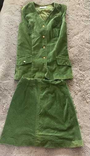 Vintage Russ Girl Green Corduroy 2 Piece Set Size 10 ***Flaws*** Vest Skirt - Picture 2 of 14