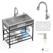 33x19 Inch Stainless Steel Utility Sink-Freestanding Laundry Sink Practicalit...
