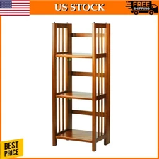 14 in 3-Shelf Folding Bookcase Bookshelves Shelves Solid Wood Open Storage Rack