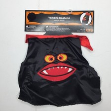 Dog Vampire Satin Cape Pet Halloween Costume Black Red Fangs Size XXS 6" - 8"