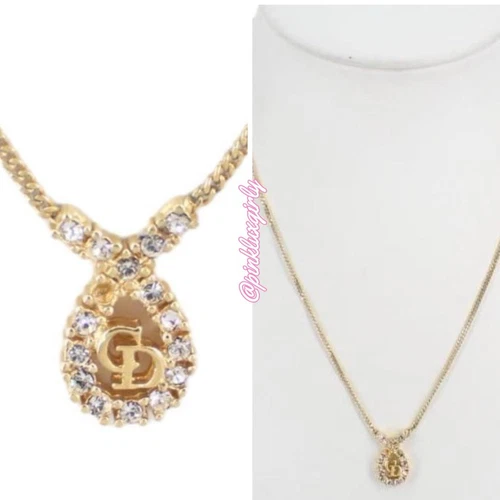 DIOR Christian Dior Collana Ciondolo Logo CD Placcato Oro Vintage