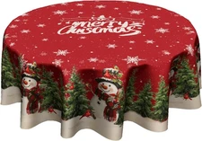 Giwawa Christmas Snowman Red Tablecloth Round 60 Inch Winter 