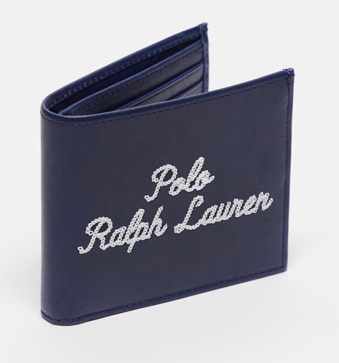 NEW Polo Ralph Lauren EMBROIDERED LOGO Leather Double Billfold
