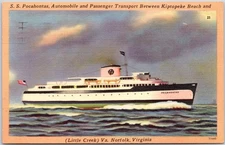 Vintage S.S. Pocahontas Ferry Postcard Little Creek to Kiptopeke Beach VA
