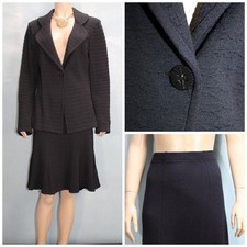 St. John Collection Knit Black Jacket Skirt L Size 10 12 2pc Suit Button Flared