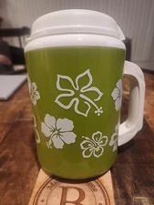 Vintage 34 oz Thermo-Serv Insulated Jumbo Green Hibiscus Travel Mug