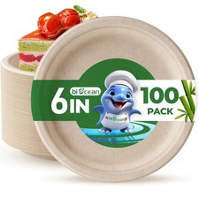 6 Inch Compostable Plates 100 Pack Heavy Duty Compostable Paper Plate, Dispos...