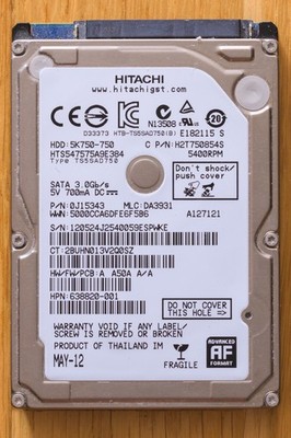 SATA Hard Drive 2.5'' Hitachi 5K750 750GB 5400RPM - Working