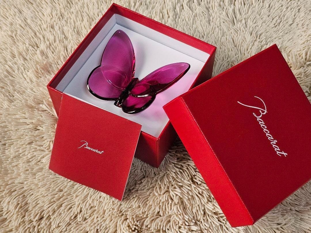 Baccarat Lucky Butterfly Crystal Pink w/Box NEW Clear