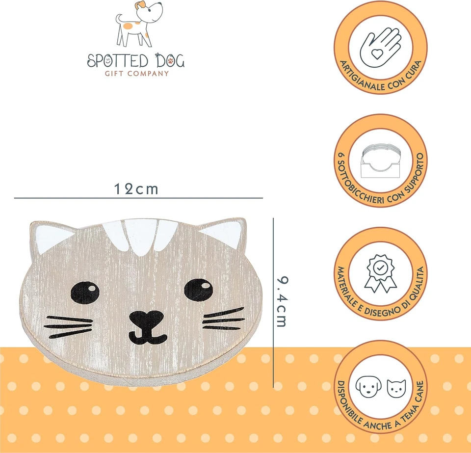 - Set Di 6 Sottobicchieri a Forma Di Gatto - Decorazione per La Casa - Idee Rega - Immagine 3 di 4
