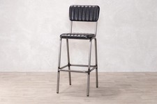 REAL LEATHER BAR STOOLS RIBBED GUNMETAL STOOLS CHOICE OF 2 SIZES